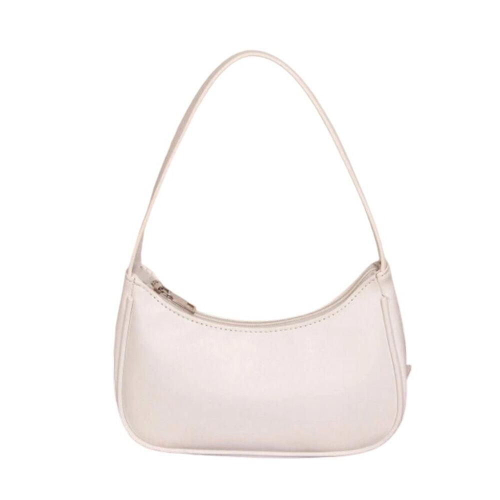 Micas Women's White Half Moon Faux Leather Zip Up Shoulder Bag